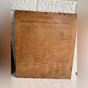 Declaration of Independence Vintage Reproduction of Paper on Wood Plaque USA
